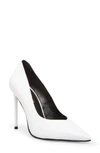 Steve Madden Princess Reptile Embossed Pointed Toe Pump In White Croco Patent