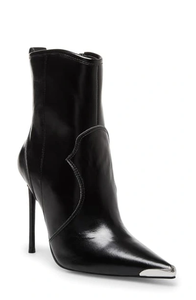 Steve Madden Tina Pointed Toe Western Bootie In Black Leather