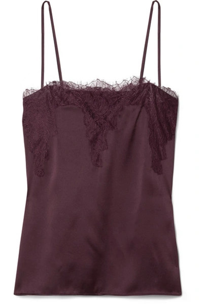Cami Nyc The Sweetheart Lace-trimmed Silk-charmeuse Camisole In Grape