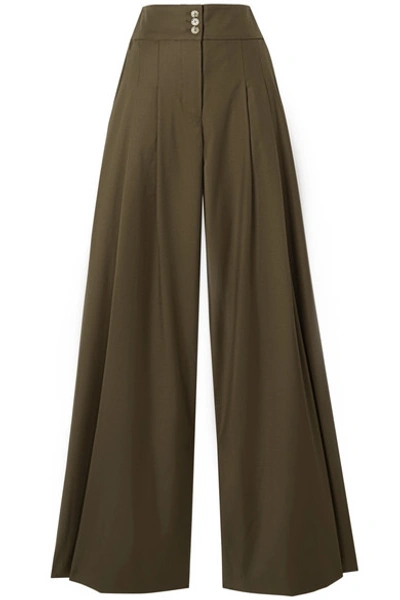 Anna Quan Madison Pleated Twill Wide-leg Pants In Taupe