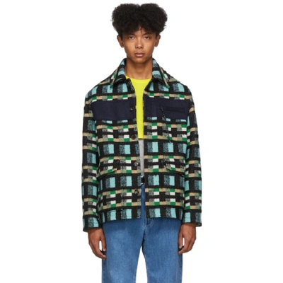 Kenzo Checked Cotton And Wool-blend Jacket In Blue