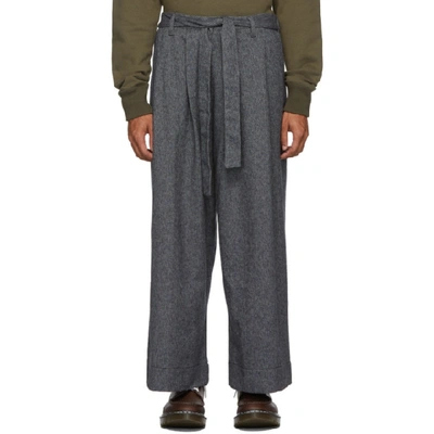 Naked And Famous Denim Grey Tweed Wide Trousers In Charcoal