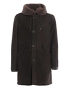 HERNO HOODED BROWN SHEARLING COAT