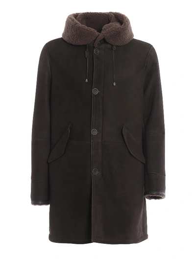 Herno Hooded Brown Shearling Coat