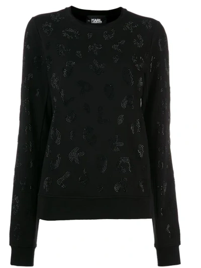 Karl Lagerfeld Rhinestones Branded Sweatshirt In Black