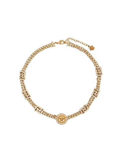 Versace Greca Swarovski Crystal-embellished Necklace In Gold