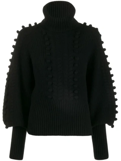 Temperley London Chrissie Pom Pom-embellished Turtleneck Wool Jumper In Black
