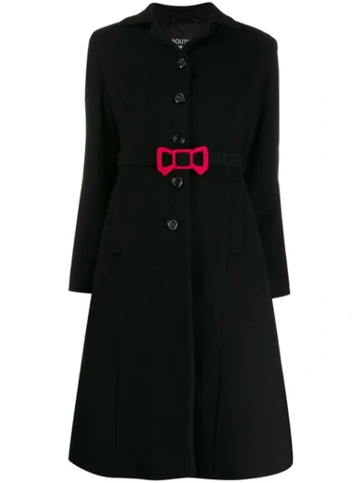 Boutique Moschino Bow Buckle Velour Coat In 555 Black
