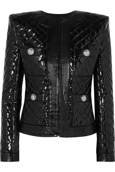 Balmain Quilted Vinyl Blazer In Black