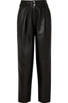 BALMAIN PLEATED LEATHER TAPERED PANTS