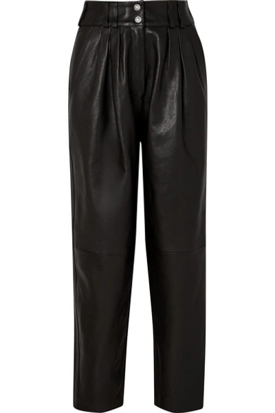 Balmain Pleated Leather Tapered Pants In Black