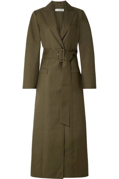 Anna Quan Nora Belted Twill Coat In Army Green