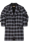 MICHAEL KORS CHECKED RUCHED WOOL-BLEND TWILL BLAZER