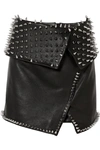 BALMAIN WRAP-EFFECT STUDDED LEATHER MINI SKIRT