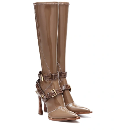 Fendi Logo Harness Pointy Toe Knee High Boot In Brown