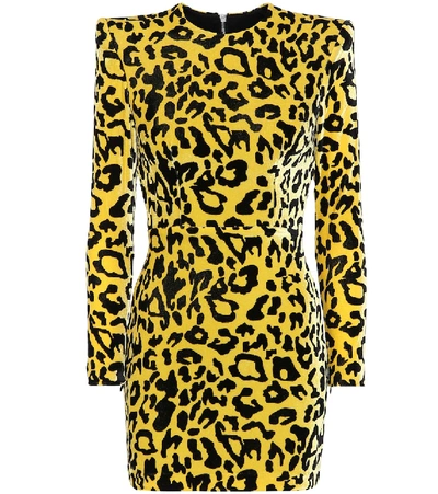 Alex Perry Jax Leopard-print Velvet Minidress In Yellow
