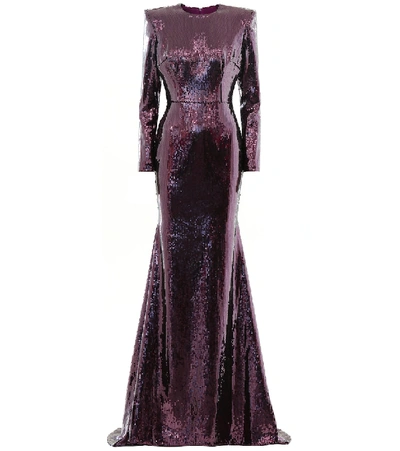 Alex Perry Felix Sequined Gown In Purple