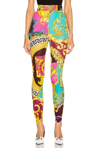 Versace Print Legging In Abstract,blue,pink,yello In Multicolor