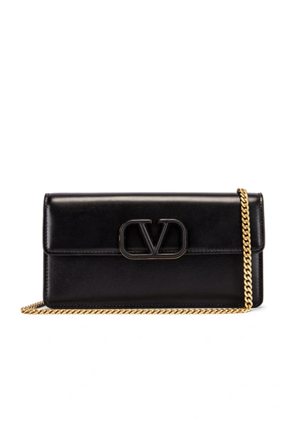 Valentino Garavani Vsling Grain Leather Wallet On Chain In Black