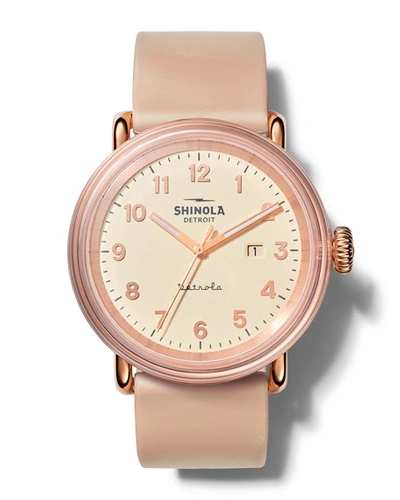 Shinola Detrola Lipstick Silicone Strap Watch, 43mm In Cream/pink
