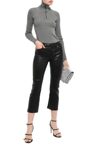 7 For All Mankind Cropped Stretch-leather Bootcut Pants In Black