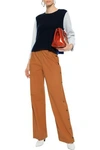 AUTUMN CASHMERE AUTUMN CASHMERE WOMAN CROPPED COLOR-BLOCK RIBBED CASHMERE SWEATER NAVY,3074457345620776906