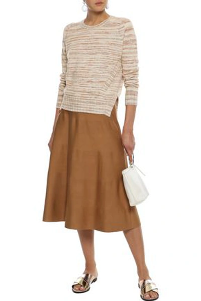 Autumn Cashmere Woman Pointelle-trimmed Marled Cashmere Sweater Sand