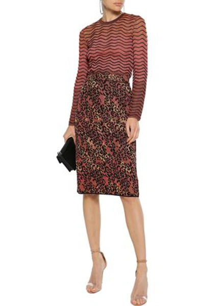 M Missoni Metallic Jacquard-knit Pencil Skirt In Crimson