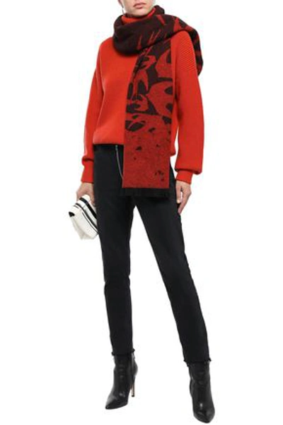 Mcq By Alexander Mcqueen Frayed Wool-blend Jacquard Scarf In Red