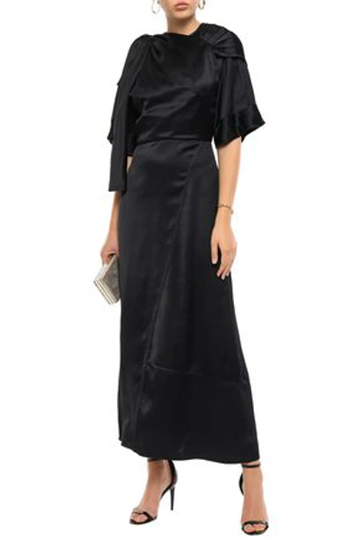 Victoria Beckham Asymmetric Gathered Draped Satin Maxi Dress In Black