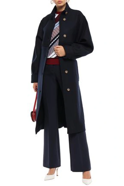 Victoria Beckham Wool-blend Twill Trench Coat In Navy