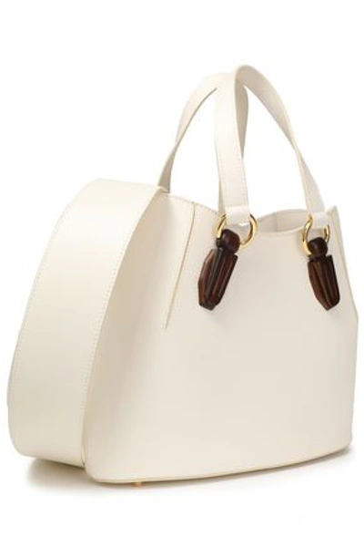 Aevha London Woman Garnet Wood-trimmed Leather Tote White