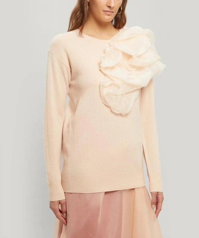 Sies Marjan Awa Silk Organza-appliquéd Stretch-wool And Cashmere-blend Sweater In Blush