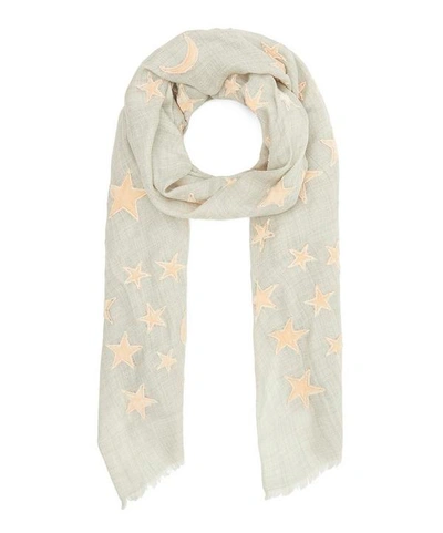 Lily And Lionel Applique Velvet Moon And Star Wool-blend Scarf In Nude