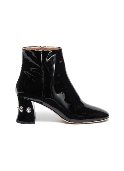 Miu Miu Glass Crystal Heel Patent Leather Ankle Boots