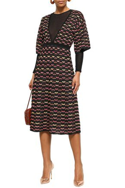 M Missoni Layered Metallic Crochet-knit Midi Dress In Black