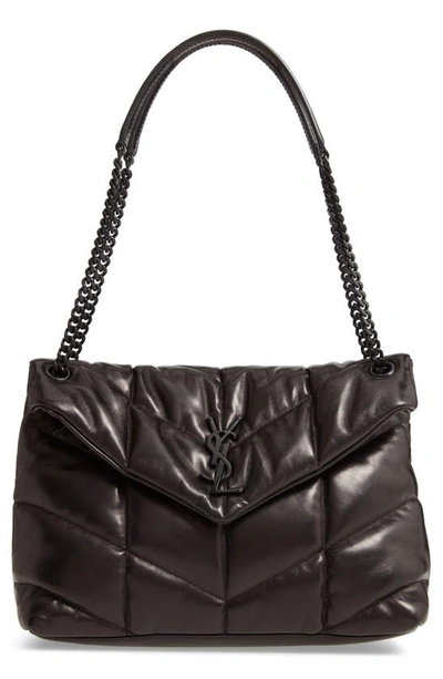 Saint Laurent Medium Quilted Puffer Chain Shoulder Bag In Black