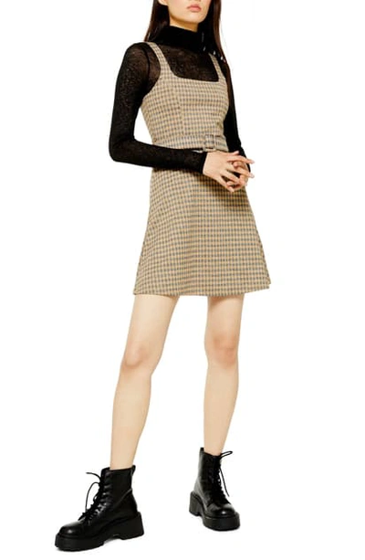 Topshop Belted Check Pinafore Dress In Mustard Multi