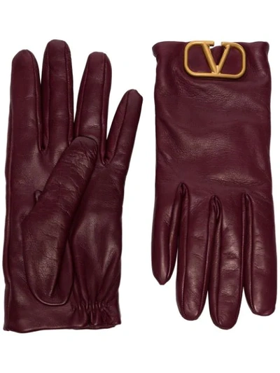 Valentino Garavani V-logo Leather Gloves In Red