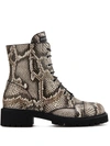 Giuseppe Zanotti Python-embossed Leather Combat Boots In Brown