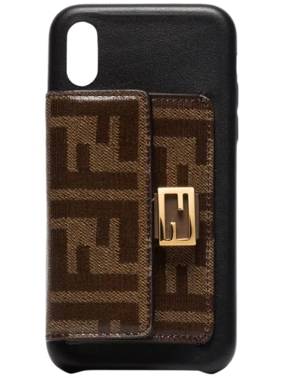 Fendi Baguette Ff-wallet Iphone X Case In Black