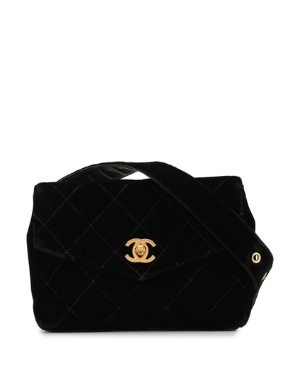 Pre-owned Chanel 丝绒菱形绗缝腰包 In Black
