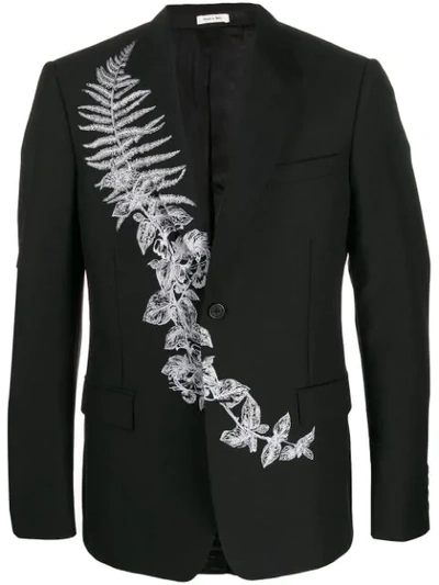 Alexander Mcqueen Frosted Fern Embroidered Single Breasted Blazer In 1000 Black