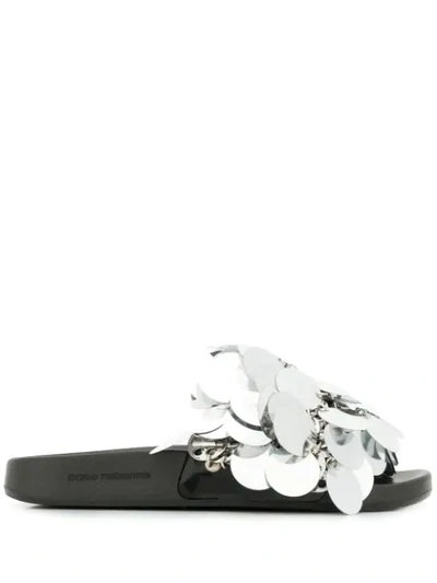 Rabanne Paco  Sequin Pool Slides - 金属色 In Silver