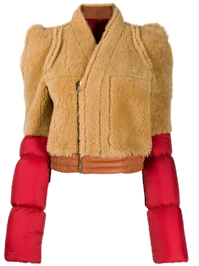 Rick Owens Contrast Shearling Coat In Red