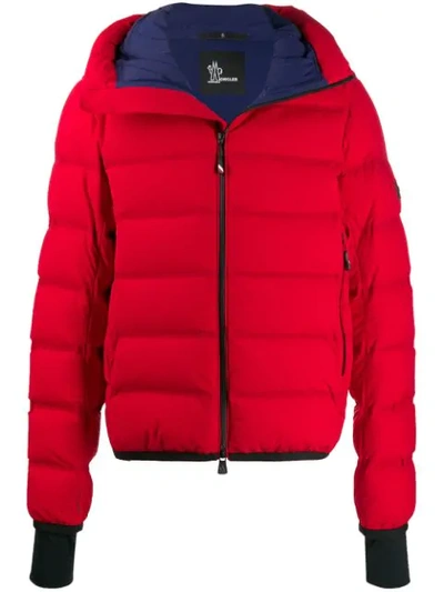 Moncler Zipped Puffer Jacket In Red