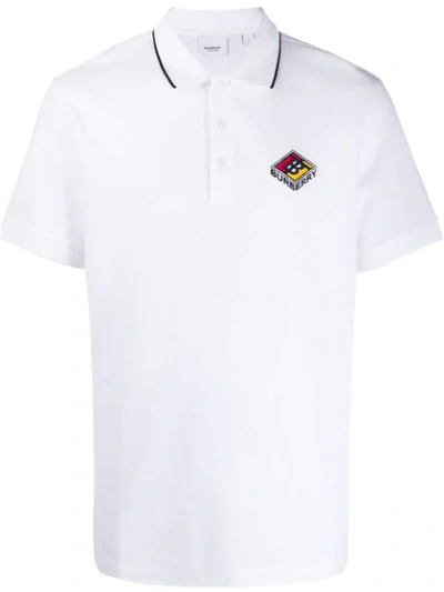 Burberry 徽标图案珠地网眼布棉质 Polo 衫 In A1464 White