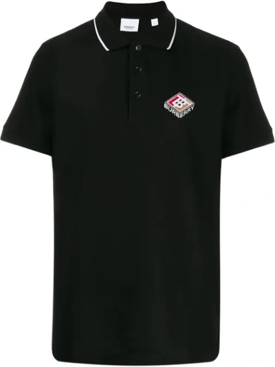 Burberry Aden Logo-embroidered Cotton Polo Shirt In Black