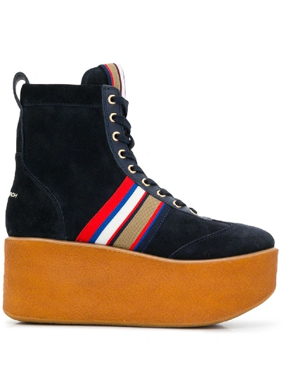 Tory Burch Striped High-top Platform Sneakers Boots In Tory Navy/sirena Navy