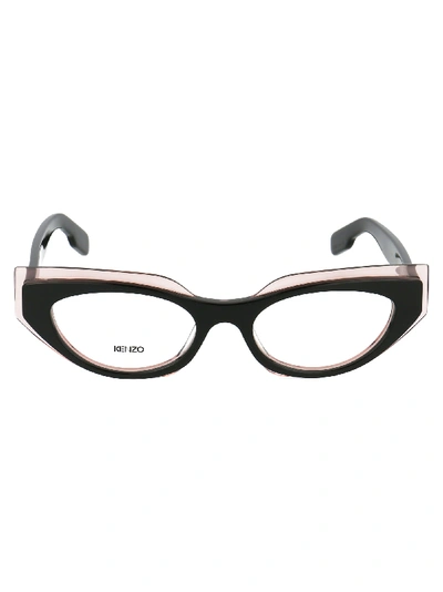 Kenzo Pink Double Frame Cat Eye Acetate Eyeglasses In Black